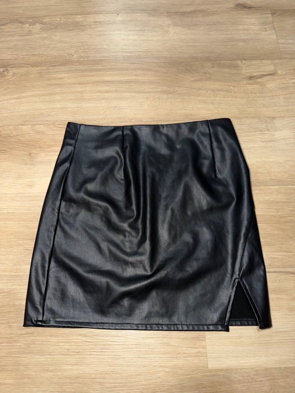 AKIRA Black Faux Leather Mini Skirt with Side Slit